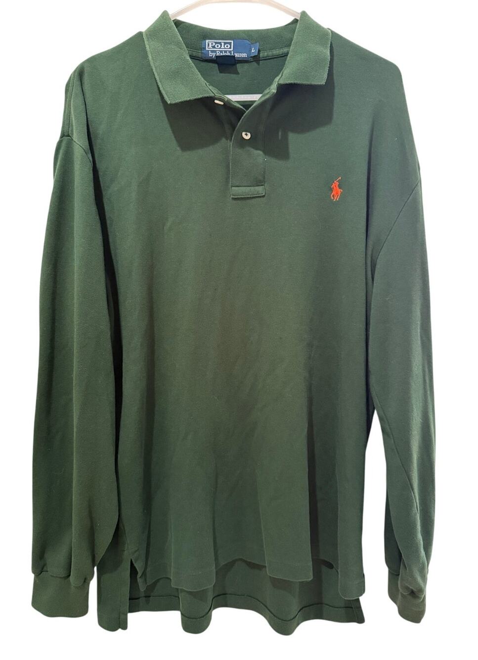 Ralph Lauren Green Embroidered Pony Long Sleeve Polo Top Large Preppy Casual